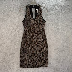 Cache Size 10‎ Dress Halter Top Open Back Gold Black Knee Length Party